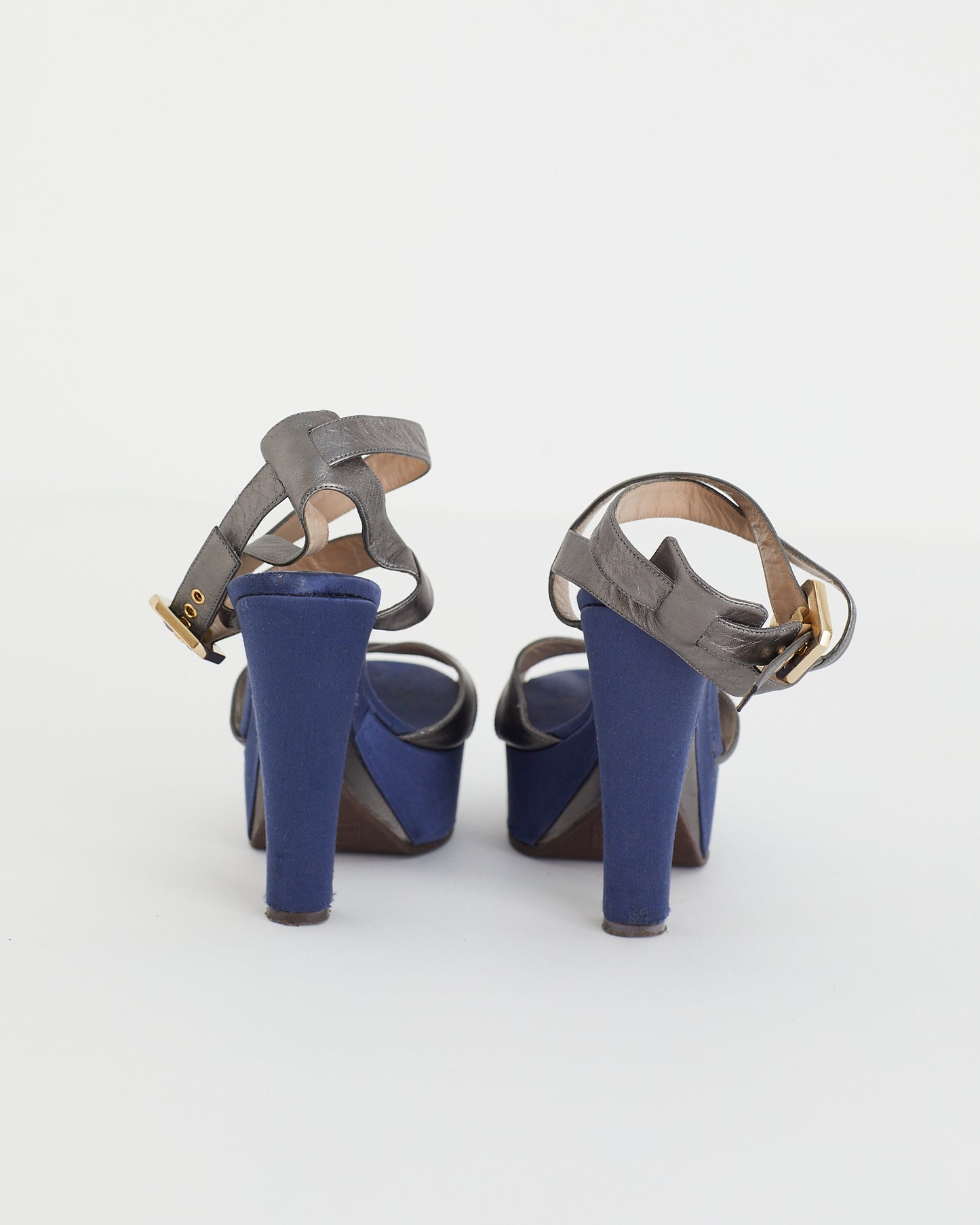 Marc Jacobs satin and silver leather heels