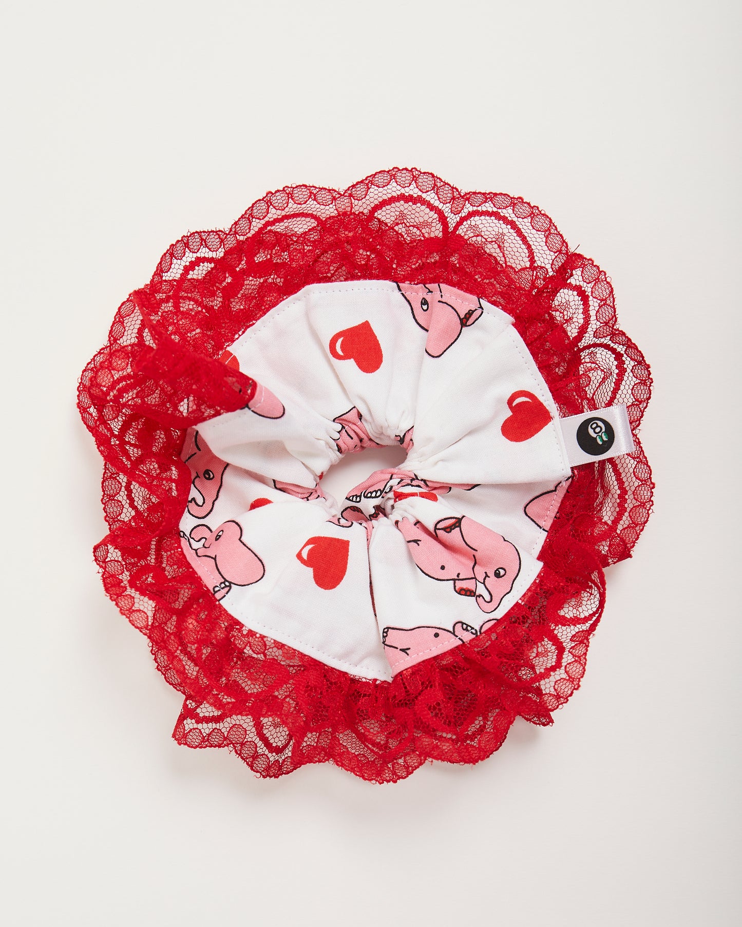 Elephants with Red Lace Scrunchie - M