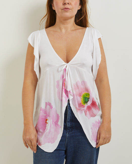 White with pink large flower butterfly shape Per Una ribbon tie top