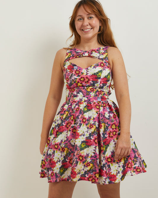 Bright pink floral River Island y2k party dress