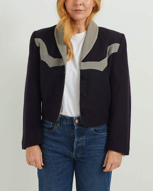 Navy and Grey Western cropped blazer