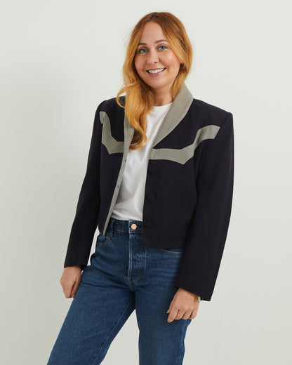 Navy and Grey Western cropped blazer