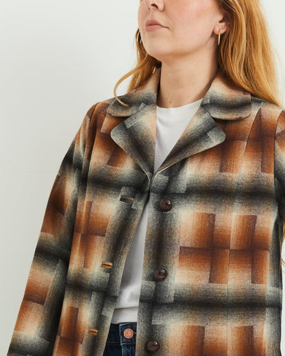 Grey and tan rectangle check coat 70s handmade