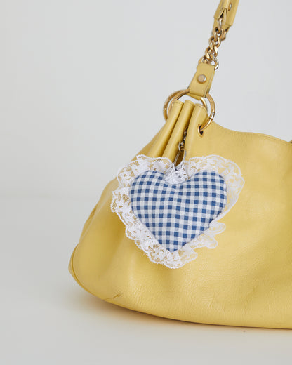 Blue Gingham Heart Charm