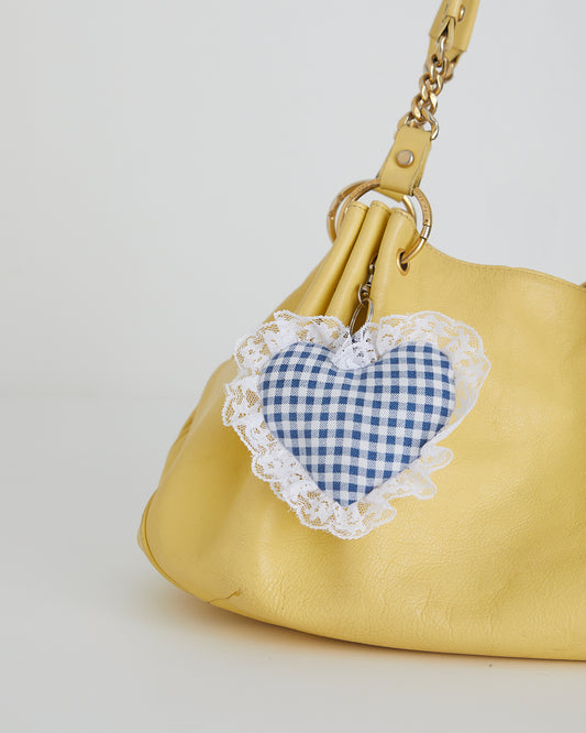 Blue Gingham Heart Charm