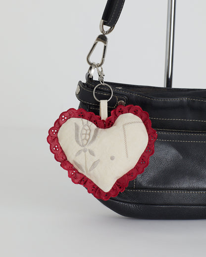 Embroidered Linen Heart Charm