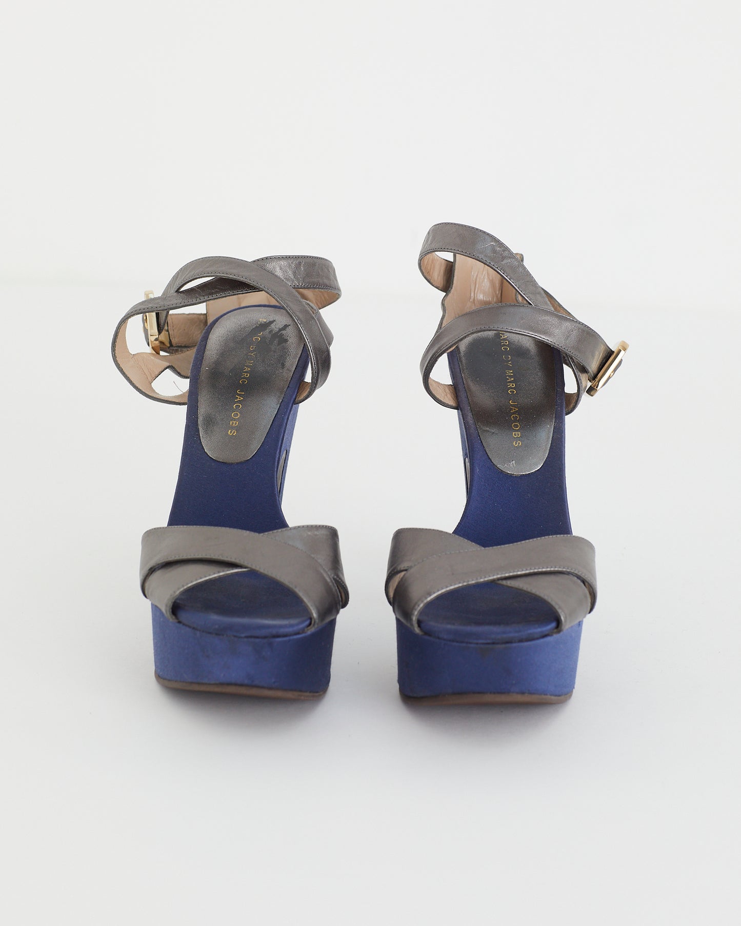 Marc Jacobs satin and silver leather heels