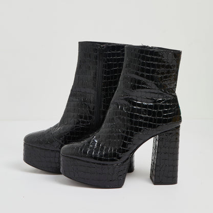 Black 'mock Croc' Platform gogo boots