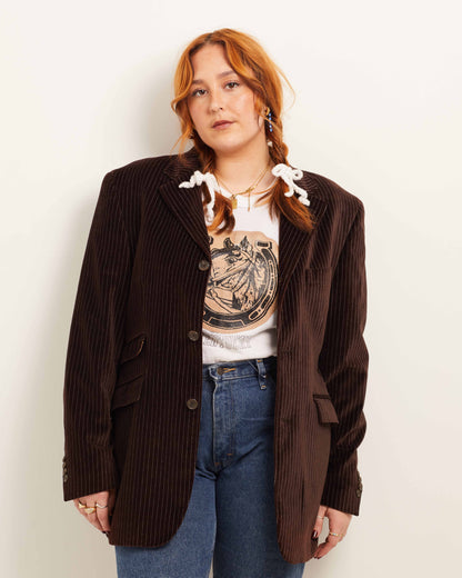 Brown pinstripe velvet jacket