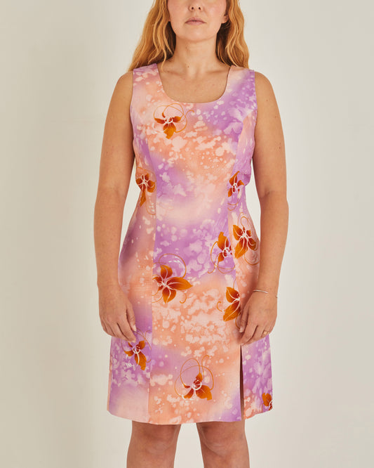 Lilac and Peach floral pattern 90s Dress