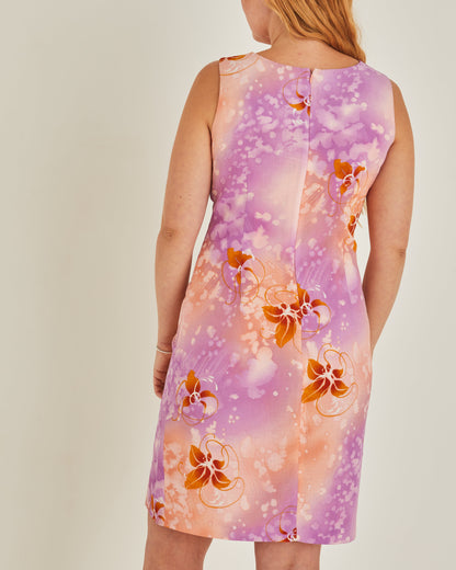 Lilac and Peach floral pattern 90s Dress