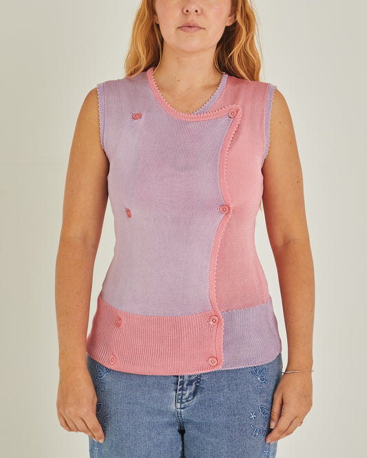 Pink and Lilac button Vest Vintage Angela Corn