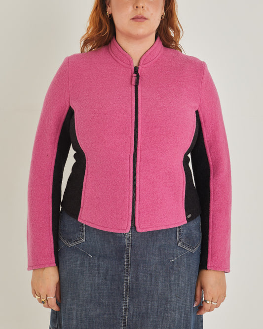 Black and Hot Pink 100% Wool Motorcross style Jacket