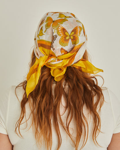 Yellow and orange butterfly 70s headscarf