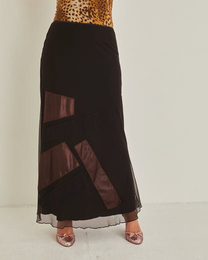 Maxi Length Patchwork Brown Skirt