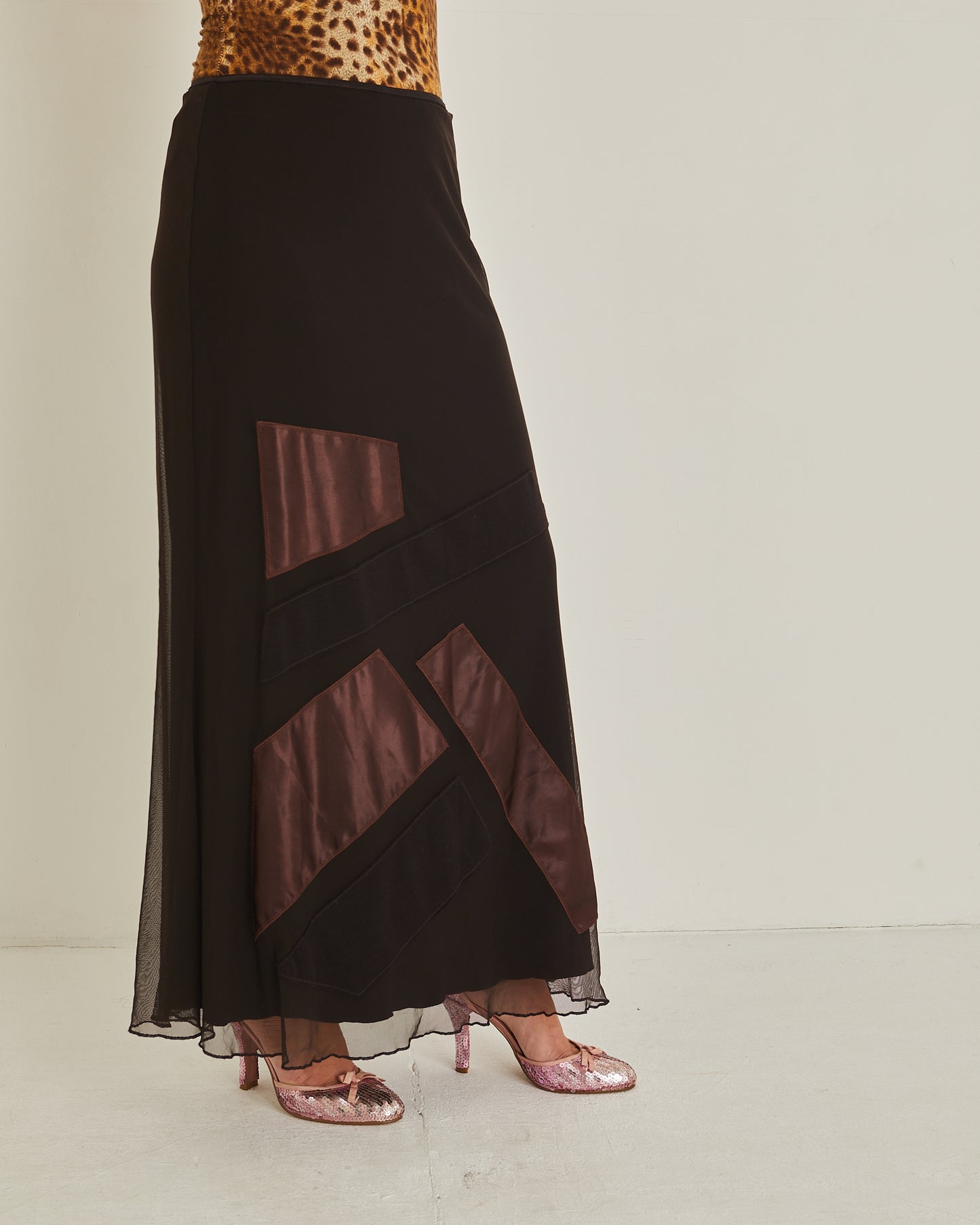 Maxi Length Patchwork Brown Skirt