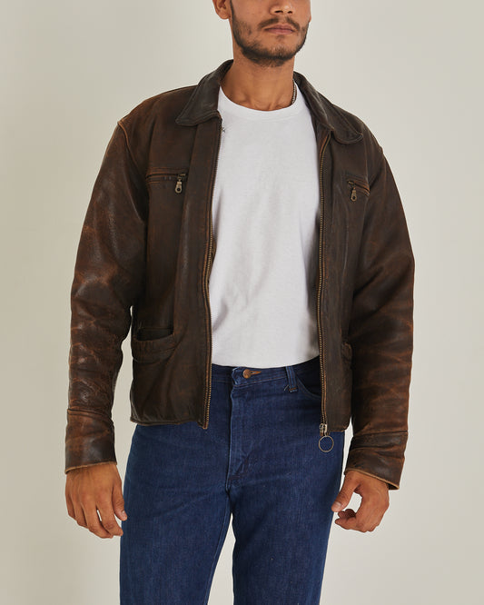 Brown Distressed Leather Motor Jacket
