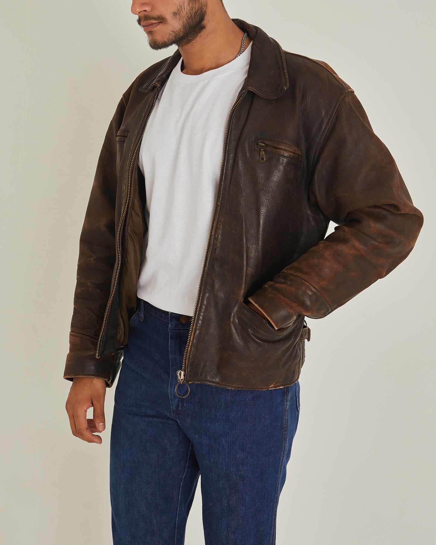 Brown Distressed Leather Motor Jacket