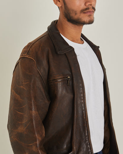 Brown Distressed Leather Motor Jacket