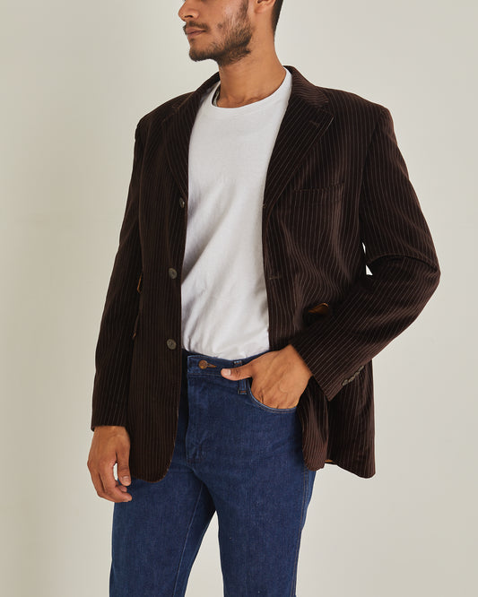 Brown pinstripe velvet jacket