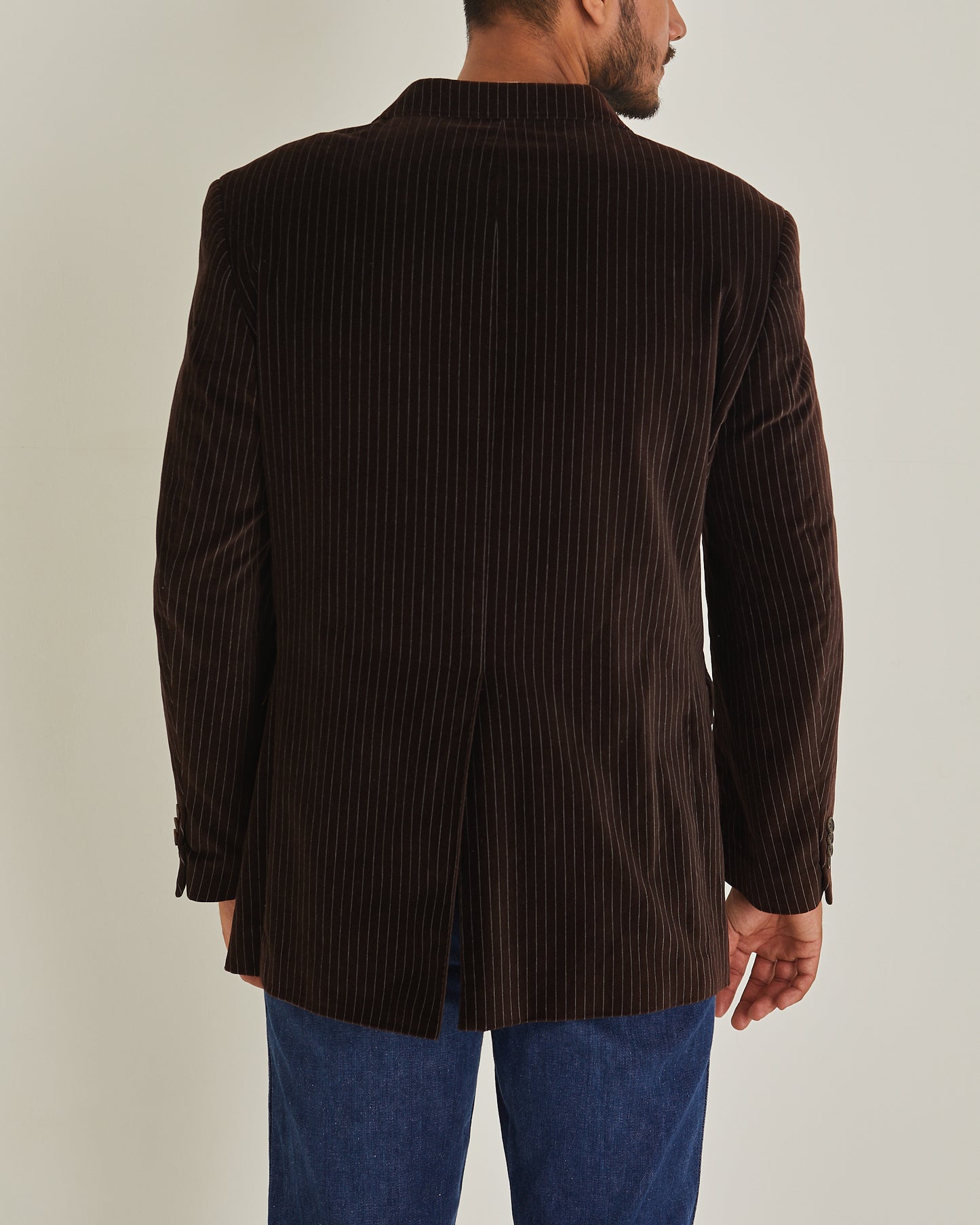 Brown pinstripe velvet jacket