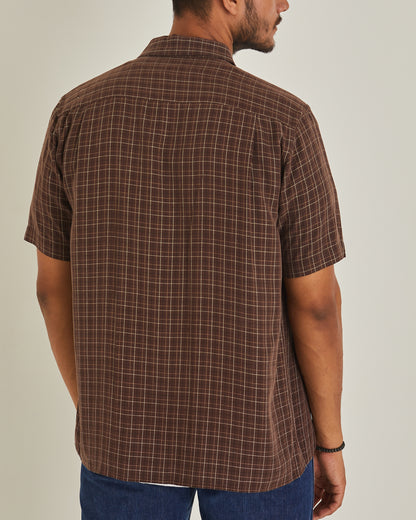 Chocolate Brown Short Sleeve Check Shirt