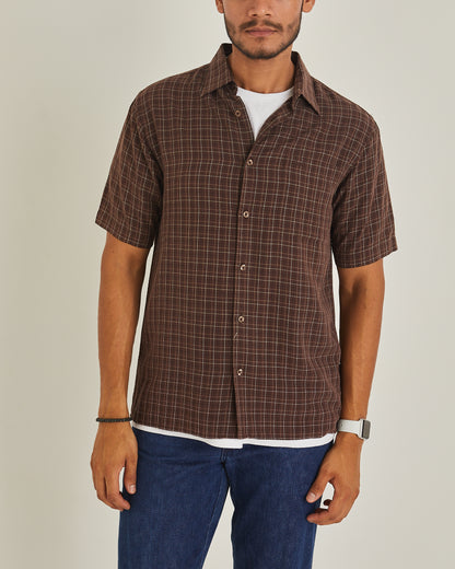 Chocolate Brown Short Sleeve Check Shirt