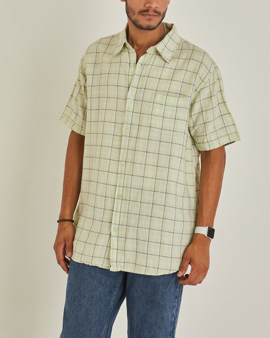 Pistachio Check Linen & Cotton Shirt