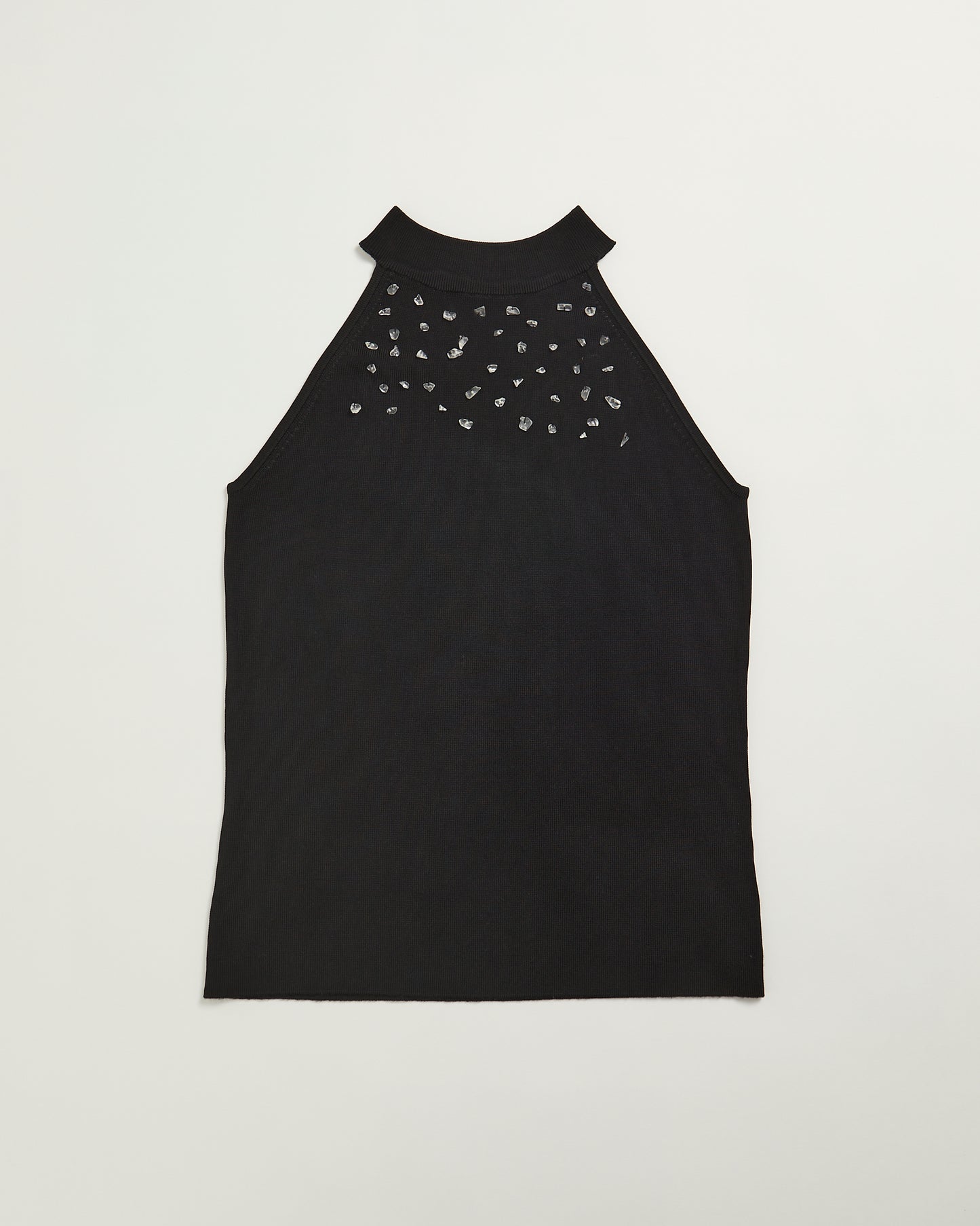 Youline Black halter knitt top with crytal detail