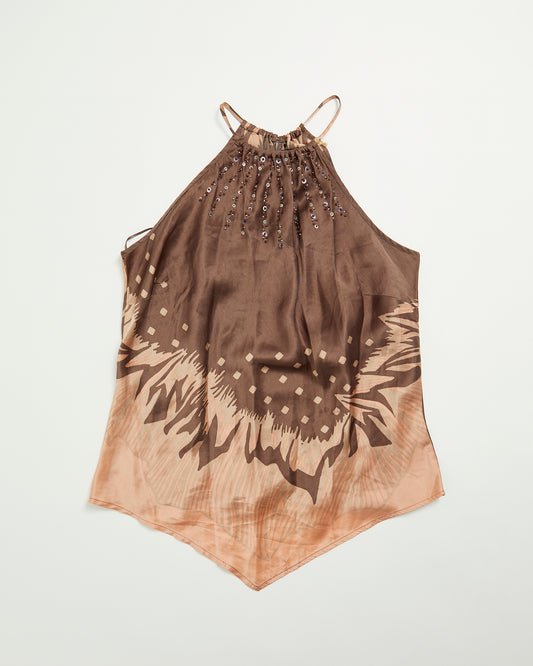 Y2K Principles silk scarf cami top brown and peach