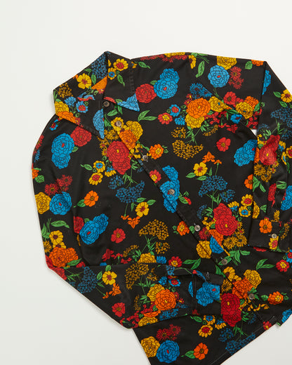 70s black floral shirt - Handmade