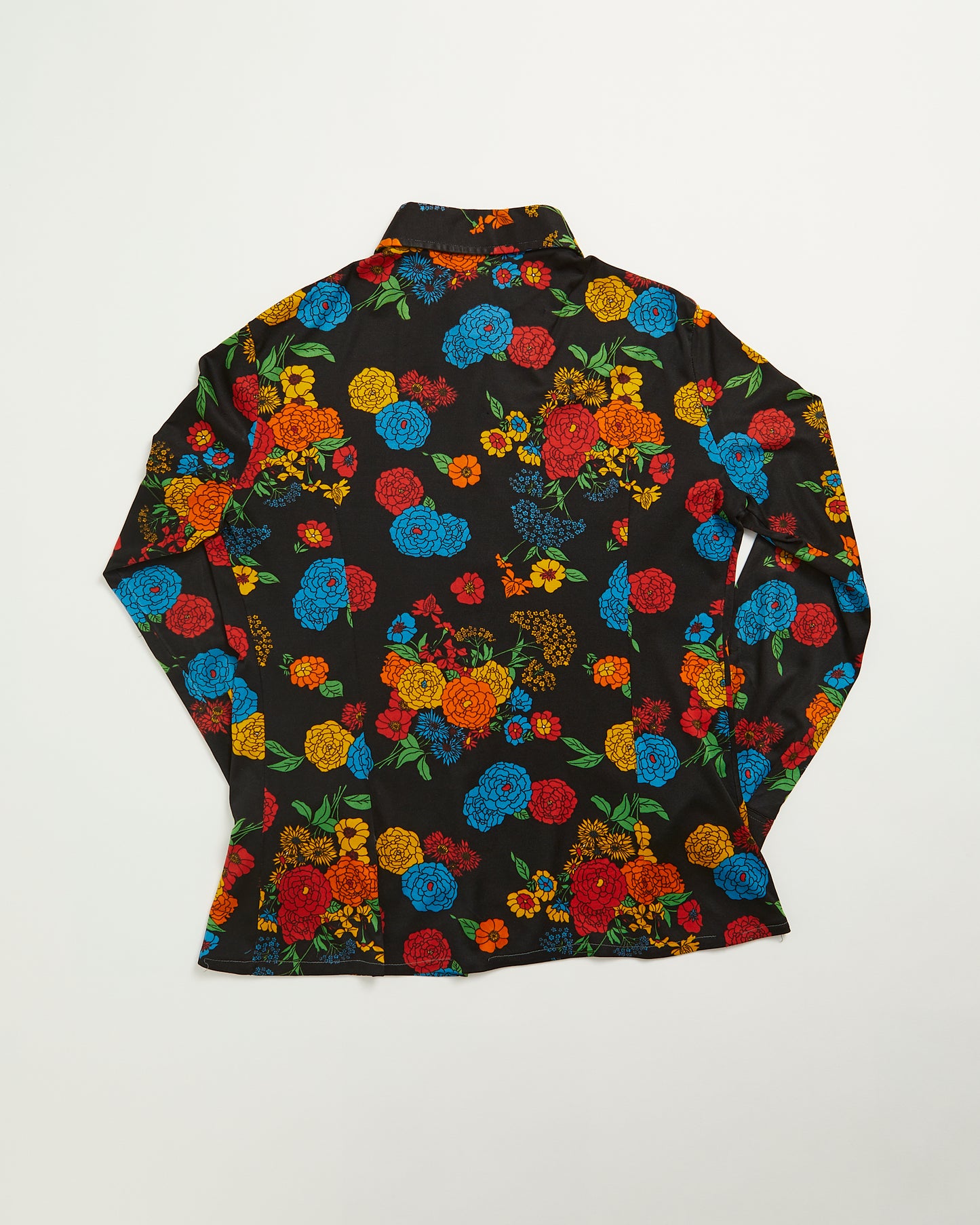 70s black floral shirt - Handmade