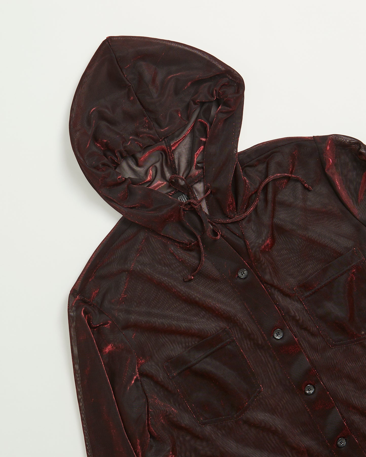 Black shot with red glitter sheer hoodie / Shirts