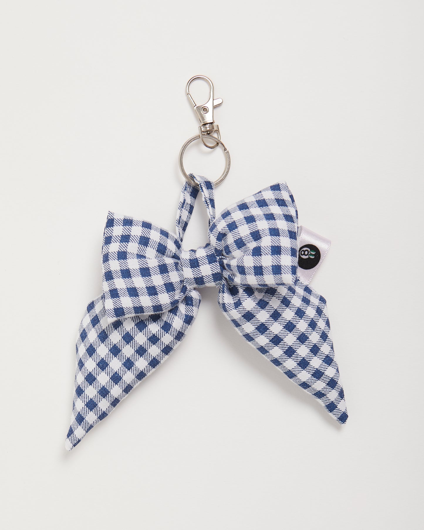 Navy Blue and White Gingham Bow Bag Charm