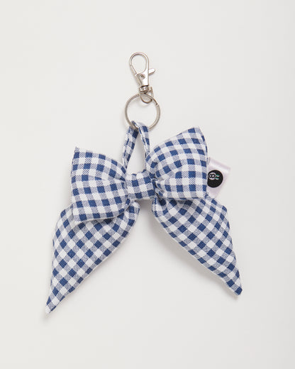 Navy Blue and White Gingham Bow Bag Charm