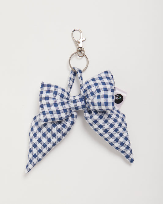 Navy Blue and White Gingham Bow Bag Charm