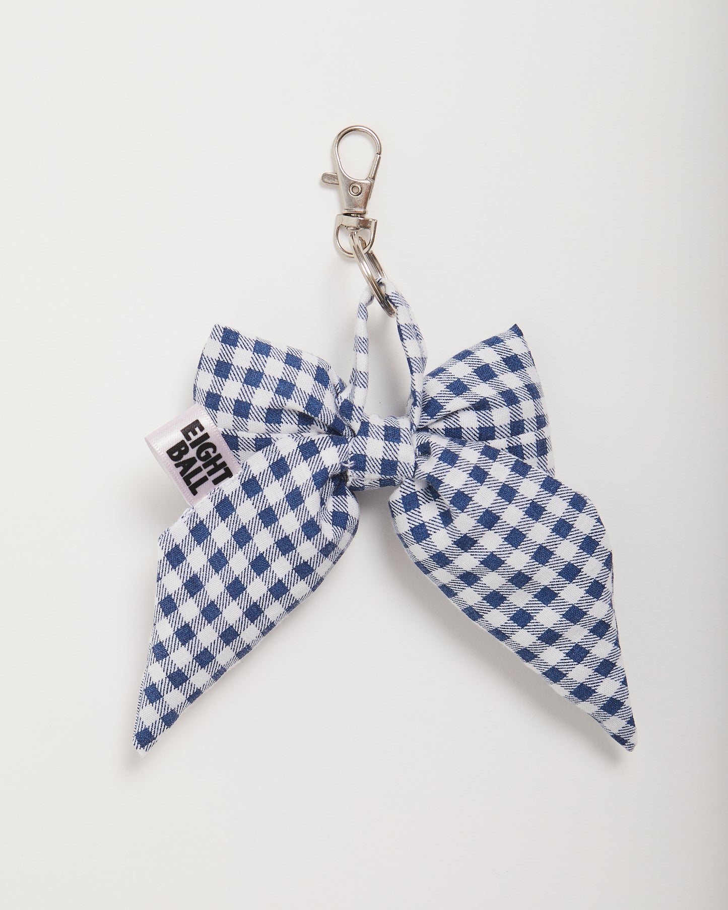 Navy Blue and White Gingham Bow Bag Charm