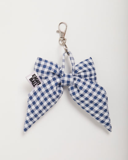 Navy Blue and White Gingham Bow Bag Charm