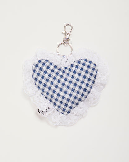 Blue Gingham Heart Charm