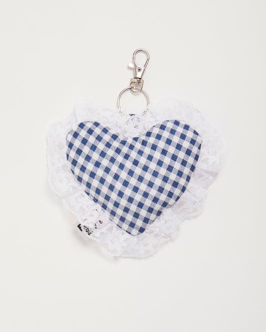 Blue Gingham Heart Charm