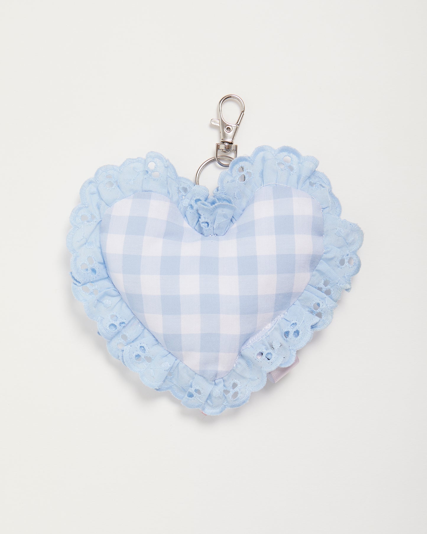 Blue Gingham Heart Bag Charm