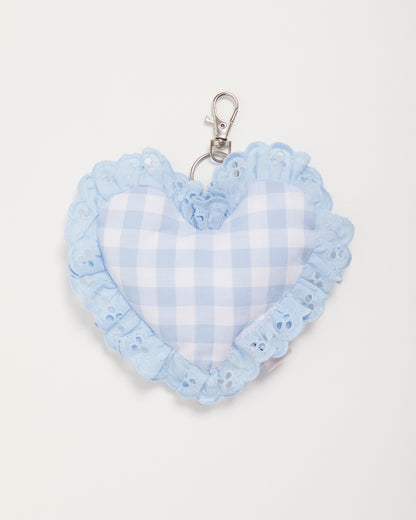 Blue Gingham Heart Bag Charm