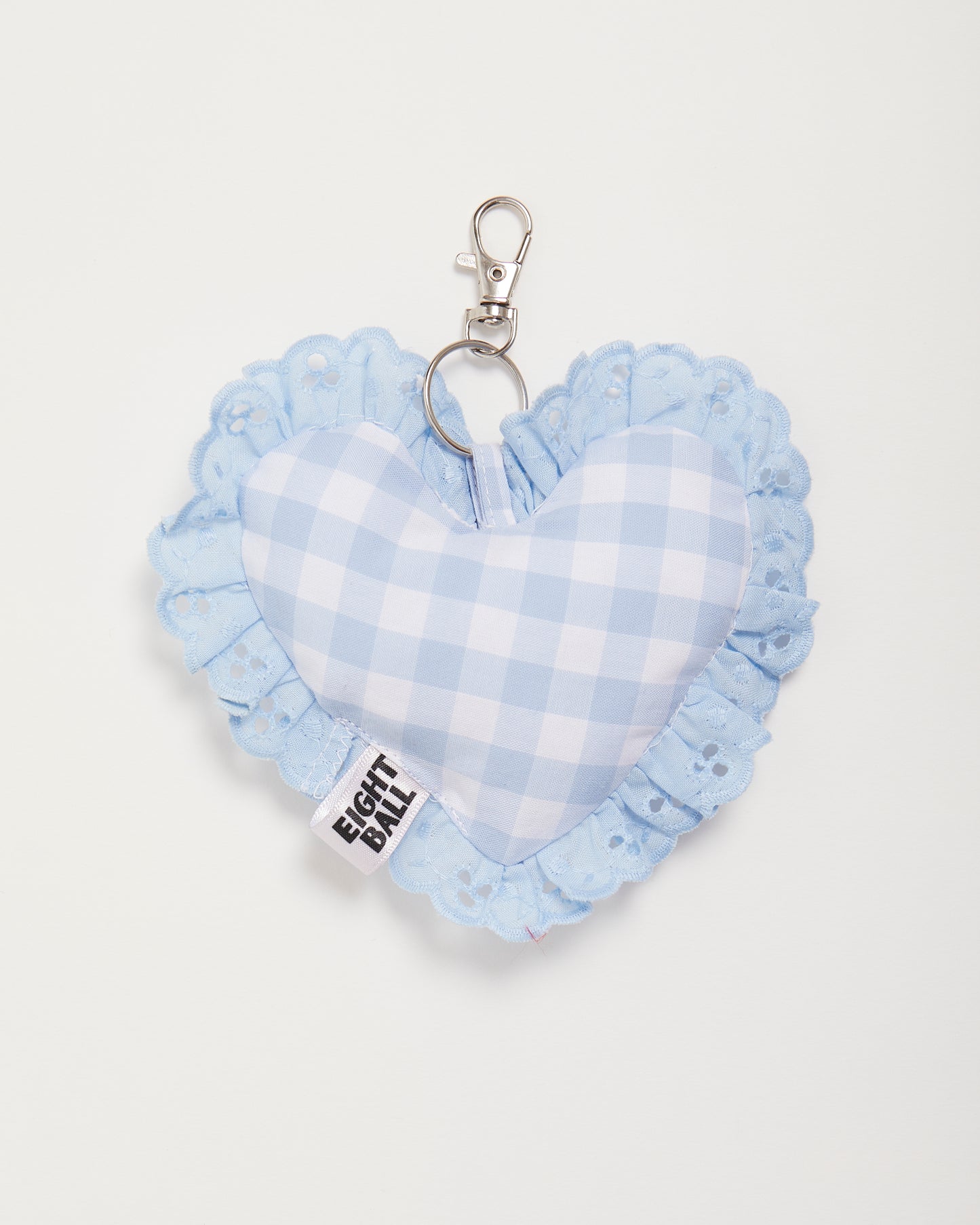 Blue Gingham Heart Bag Charm