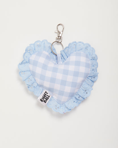 Blue Gingham Heart Bag Charm