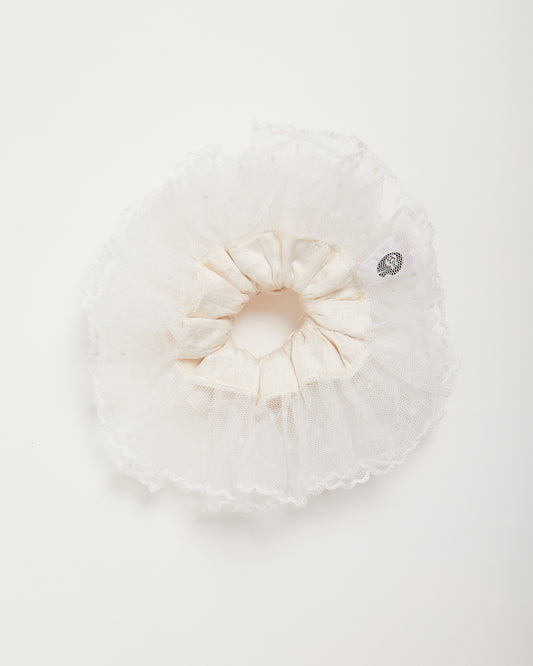Silk with polka dot tulle Scrunchie - M