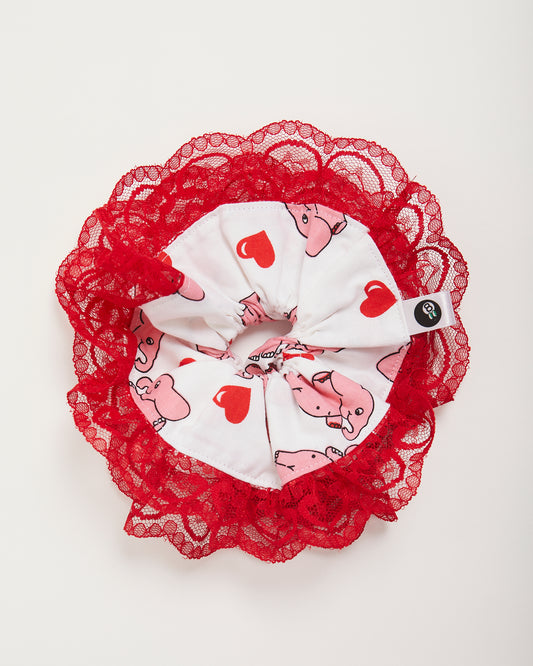 Elephants with Red Lace Scrunchie - M