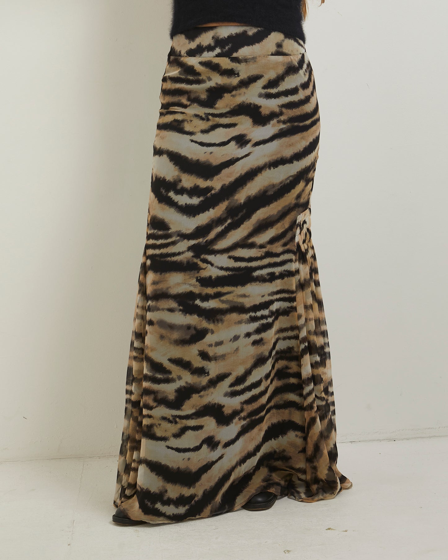 Tiger print silk skirt by MNG