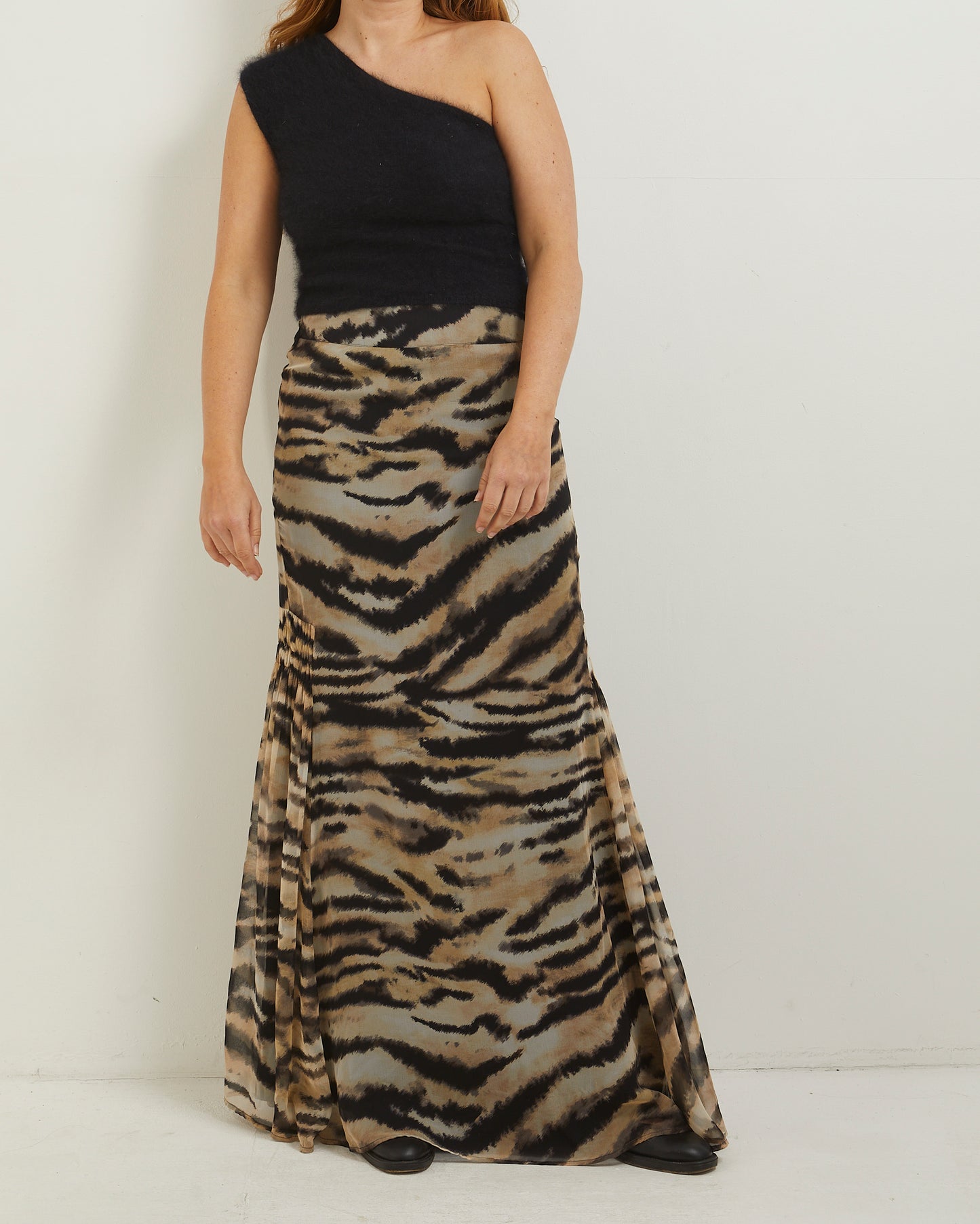 Tiger print silk skirt by MNG