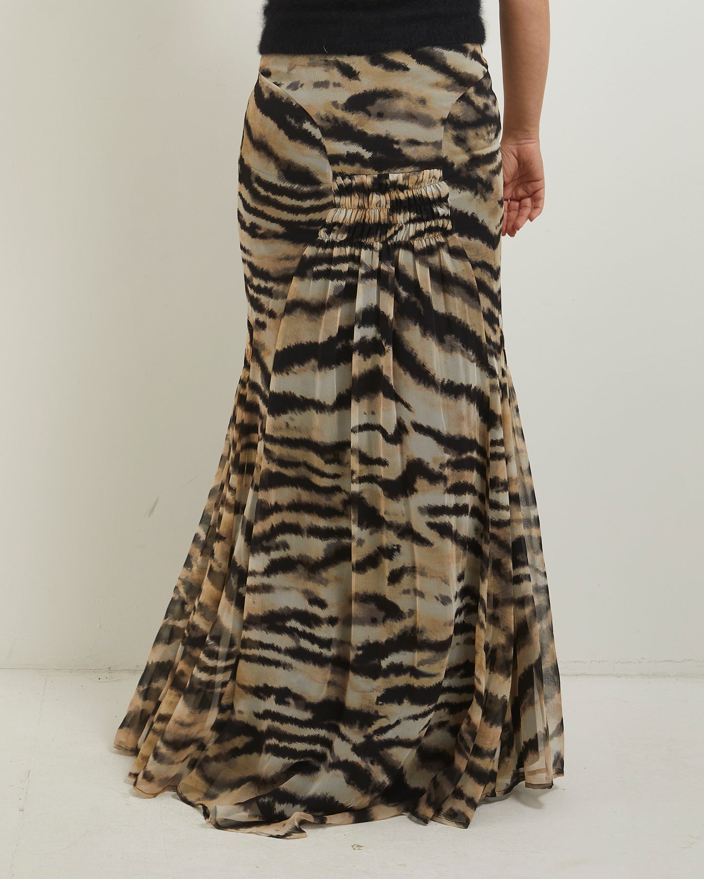 Tiger print silk skirt by MNG