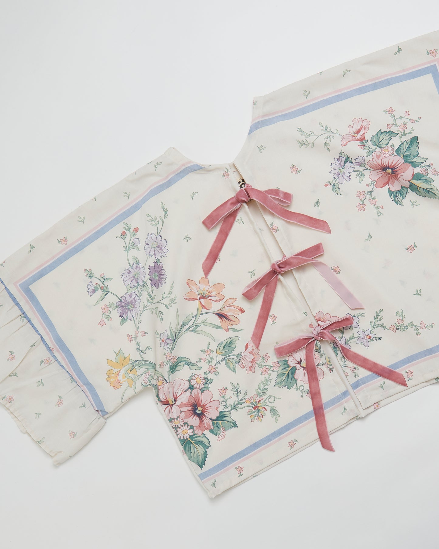 Olive bow blouse in floral and pink